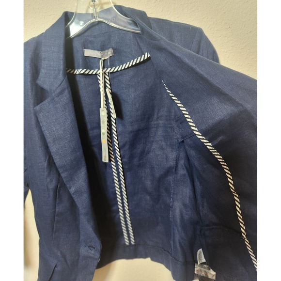 NWT‎ Blue Linen Blazer 1 Button Notch Lapel Coastal Grandma Academia Nautical PS - Picture 3 of 12